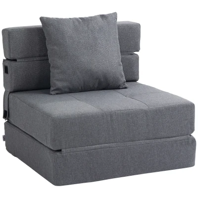 HOMCOM Poltrona Letto da Terra Pieghevole con Cuscino Grigio