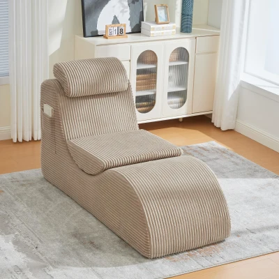 Moderner Freizeit-Sessel mit ergonomischer Rückenlehne, abnehmbarem Sitzkissen und Seitentasche, 160 x 66 x 90 cm, Khaki