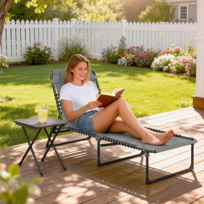 Outsunny Transat Pliable Métal 189x58x30cm Gris Clair