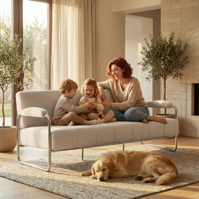 HOMCOM Divano 3 Posti Moderno in Ciniglia Beige 174x75x76 cm