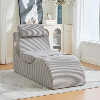 Moderner Freizeit-Sessel mit ergonomischer Rückenlehne, abnehmbarem Sitzkissen und Seitentasche, 160 x 66 x 90 cm, Hellgrau