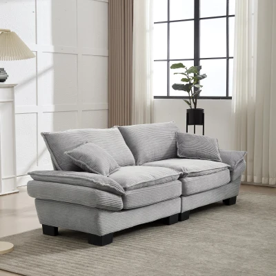 Modernes 2-Sitzer-Stoffsofa, für Wohnzimmer/Schlafzimmer/Büro, 224 x 81 x 81 cm, Hellgrau