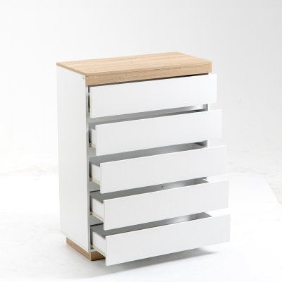 HOMCOM Cassettiera 5 Cassetti Minimal in Truciolato Bianco Rovere