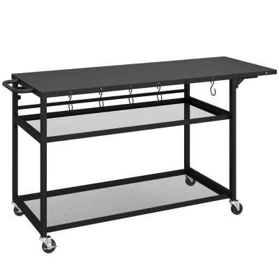 Outsunny Carrito Auxiliar para Barbacoa con Ruedas y Estantes, 133x48,5x82 cm, Negro