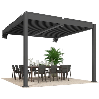 Outsunny Pergola Aluminium 3x3 m Wandgemonteerd met Verstelbaar Lamellendak Terrasoverkapping Donkergrijs