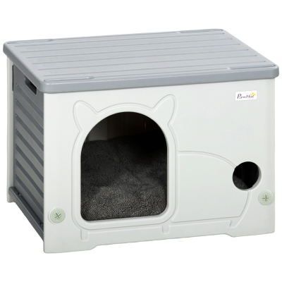 PawHut Stackable Cat House with Cushion Grey