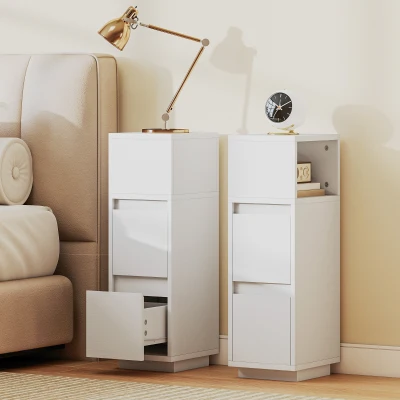 HOMCOM Set di 2 Comodini con 2 Cassetti e Ripiano Aperto Bianco