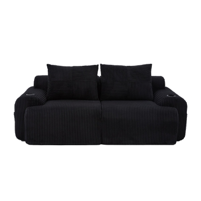 Modulares 2-Sitzer-Cordsofa, mit Getränkehalter und Seitentasche, 200 x 99 x 80 cm, Schwarz