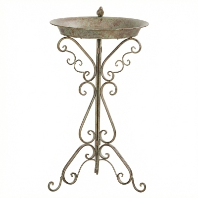 Outsunny Vogelbad met Vogeldecoratie en Decoratieve Voet, Vintage Tuin Vogelbad Schaal met Sokkel, Groen