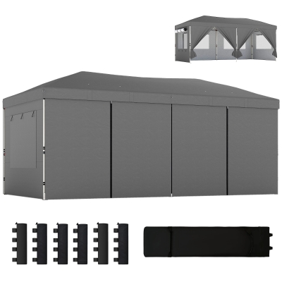 Outsunny Tonnelle Pliante 3x6m Réglable UV50+ Gris Foncé