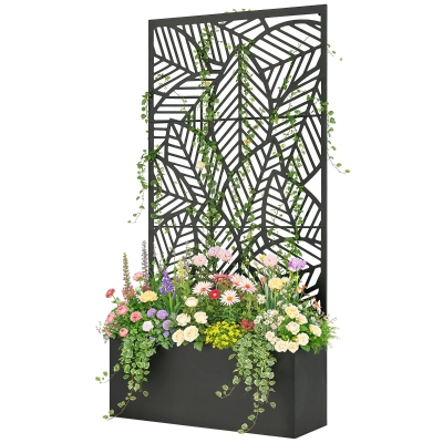 Outsunny Jardinière avec Treillis Métal Noir 90x30x170 cm