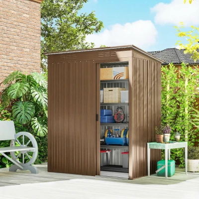 Outsunny Abri de Jardin Métal Marron 159x106x181 cm