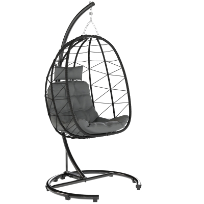 Outsunny Fotoliu suspendat Outdoor Fotoliu suspendat Egg Chair, rezistent la intemperii, incl. perne, 102 cm x 102 cm x 195 cm, Gri închis