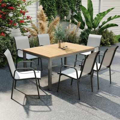 Outsunny 6 Chaises Jardin Empilables Maille Métal Gris