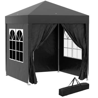 Outsunny Pavilion pliant, cort berărie, 4 pereți laterali detașabili, 2 ferestre, cadru metalic, 2 x 2m, Negru
