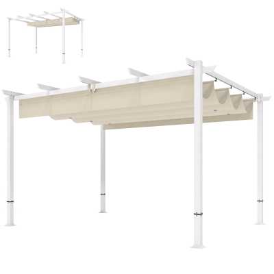 Outsunny Pergola 3x4m Toit Coulissant UV30+ Beige Terrasse