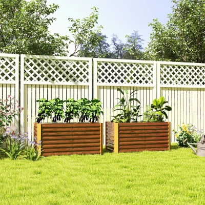 Outsunny Set paturi înălțate 2 buc., jardiniere, extra adânci, metal, 120 x 60 x 60 cm Maro