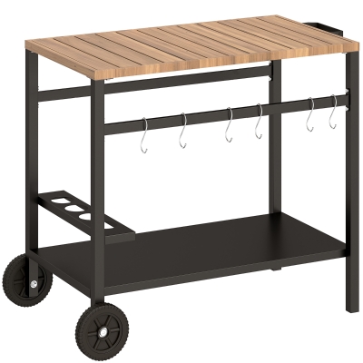Outsunny Keukenwagen met wielen, serveerwagen, trolley met haken, bekerhouder, metaal, 97 x 51 x 83 cm Zwart+Bruin