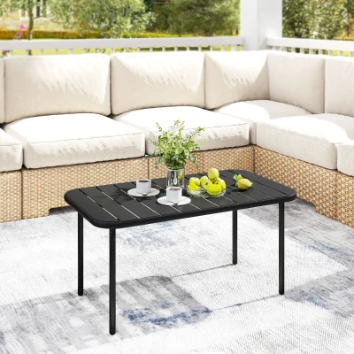Outsunny Outdoor coffee table, weatherproof rectangular metal patio table with slatted tabletop for outdoor use