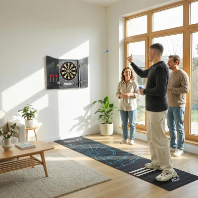 SPORTNOW Elektronisch dartbord E-dartboard met deuren in houtlook, LED-display, spraakmeldingen, 6 dartpijlen, 24 reservepunten