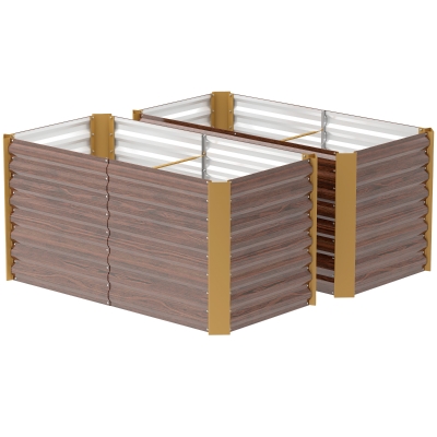 Outsunny Set paturi înălțate 2 buc., jardiniere, extra adânci, metal, 120 x 60 x 60 cm Maro