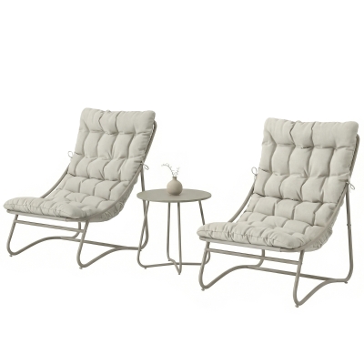 Outsunny Ensemble Jardin 3Pcs Chaises Lounge Table Patio Gris Clair