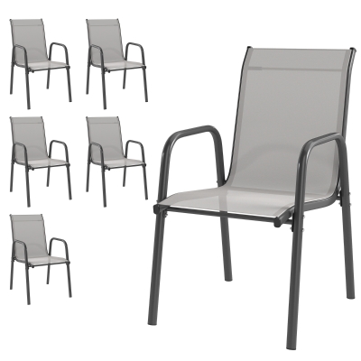 Outsunny 6 Chaises Jardin Empilables Maille Métal Gris