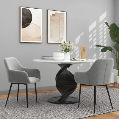 HOMCOM Set 2 Sillas de Comedor Nórdicas Acolchadas con Reposabrazos Curvados en Tejido Efecto Terciopelo, 54x57x80 cm, Gris oscuro
