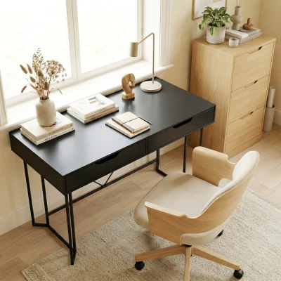 HOMCOM Małe Biurko Komputerowe z 2 Szufladami, Duży Blat Roboczy 120 x 60 x 77 cm, Czarny