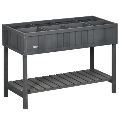 Outsunny Fir Wood Raised Plant Stand 8-Compartment Dark Grey