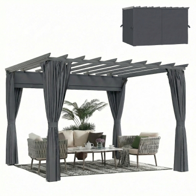Outsunny Pergola ca. 3,6x3 m Tuinpaviljoen Terrasoverkapping van Aluminium Tuinoverkapping met Verstelbaar Dak Donkergrijs