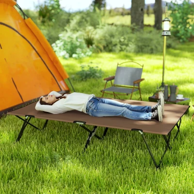 Outsunny Double Camping Cot Bed with Bag - Khaki
