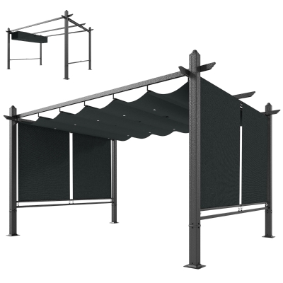 Outsunny Pergola Aluminium 3x4m Gris Anthracite UV50+ Rétractable