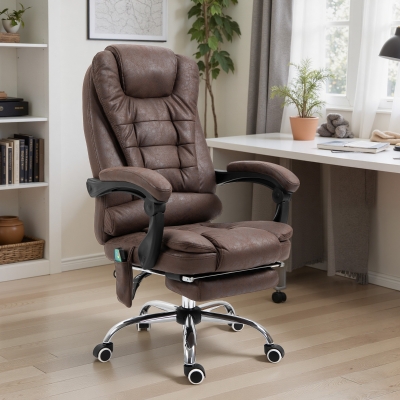 Vinsetto Massagebureaustoel met Lig- & Verwarmingsfunctie, Draaibaar, Ergonomisch, tot 120 kg, 65 x 138 x 98-104 cm, Bruin