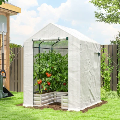 Outsunny Mini Greenhouse Raised Bed Galvanised White 56"x75"