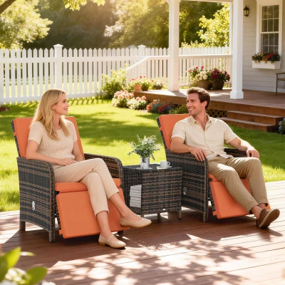 Outsunny 3pc Rattan Bistro Set with Cushions, Storage Orange