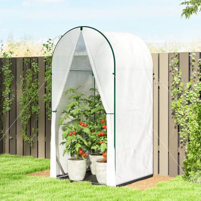 Outsunny Portable Mini Greenhouse with Roll-Up Door White