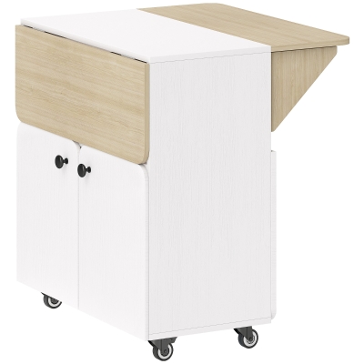 HOMCOM Mesa de jantar dobrável com rodízios, mesa de cozinha 4 pessoas, 2 abas rebatíveis, prateleira, armário, 70x83x75cm, branco