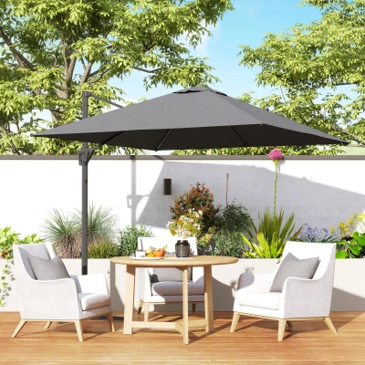 Outsunny Offset Patio Parasol Umbrella Dark Grey