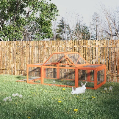 PawHut Konijnenhok konijnenkooi met buitenverblijf kleine dierenhok massief hout oranje