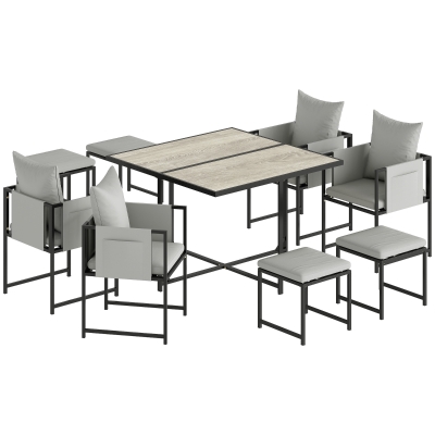 Outsunny 9-Piece Garden Dining Set Steel Frame Dark Grey