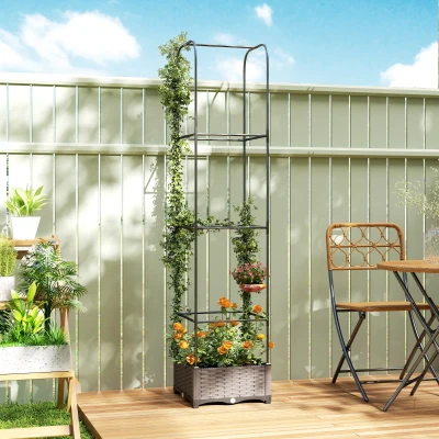 Outsunny Raised Garden Bed with Trellis Plastic Planter Box