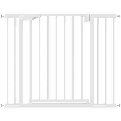 PawHut Barrera de Seguridad para Niños y Perros Ancho 76-103 cm Bloqueo Doble y Cierre Automático Apertura Dos Sentidos Blanco