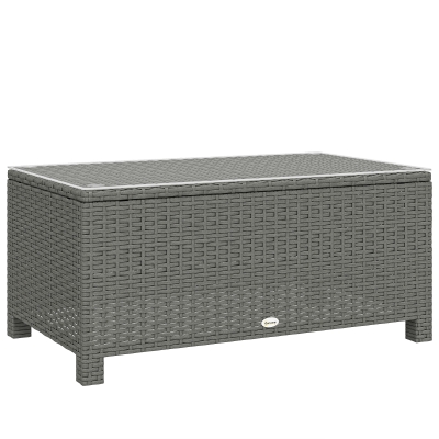 Outsunny Rattan Coffee Table with Glass Top Light Grey