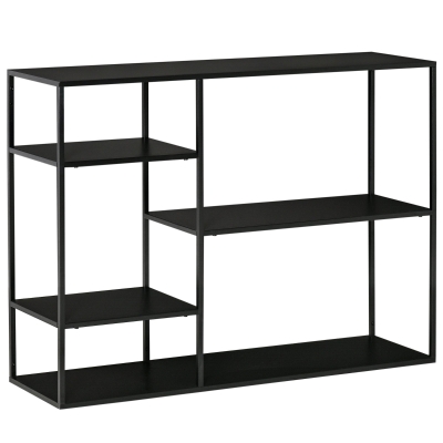 HOMCOM Standregal Bücherregal mit 5 offenen Fächern, Aufbewahrungsregal mit Metallrahmen, Würfelregal für Küche, Wohnzimmer, Schwarz, 120 x 35 x 87,5 cm