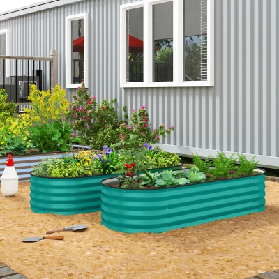 Outsunny Set of 2 Steel Planters Green 150x60cm