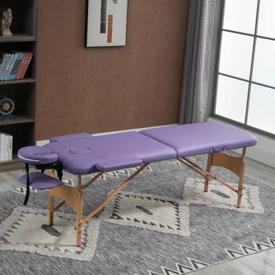 HOMCOM 2 Section Massage Table Bed Couch Portable Beauty Bed Lightweight Folding Therapy Bed Purple