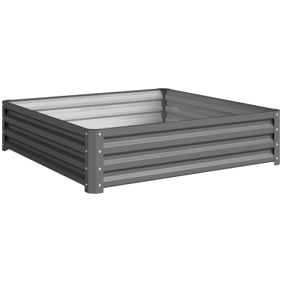 Outsunny Square Raised Garden Bed Steel 120x120cm Light Grey