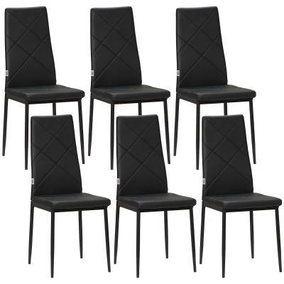 HOMCOM Set de 6 Sillas de Comedor Tapizadas de Cuero Sintético con Respaldo Alto y Patas de Acero 41x50x97 cm Negro