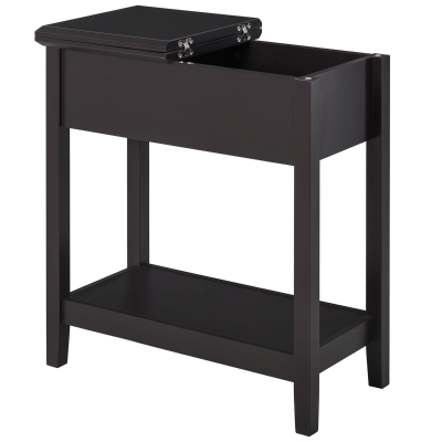 HOMCOM Narrow Side Table with Flip Top Shelf Dark Coffee